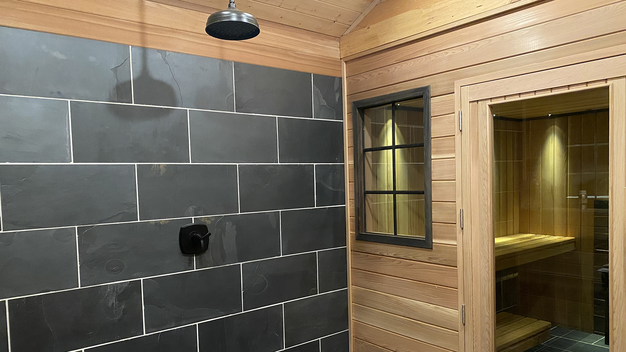 the sauna's shower area