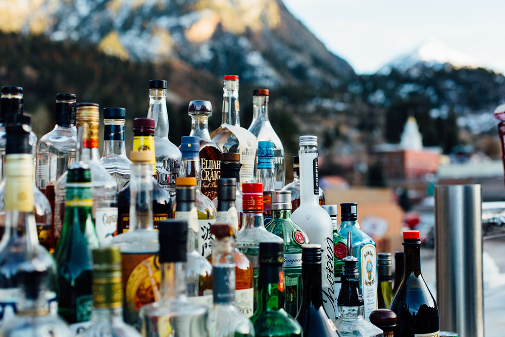 A portion of the liquor shelf at the Imogene's rooftop bar.